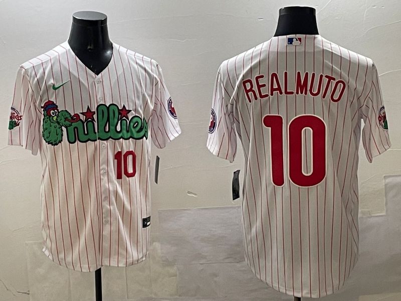 Men Philadelphia Phillies #10 Realmuto White Stripe Three generations Joint Name Game 2025 Nike MLB Jersey style 4->philadelphia phillies->MLB Jersey